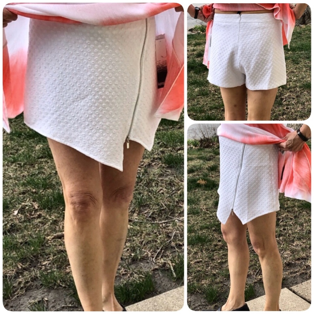 Kensie Sz S White Swiss Dot Asymmetrical Textured Skort! NEW!